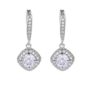 White Cubic Zirconia Halo Style Rounded Drop Earrings Silver Tone Women’s OS